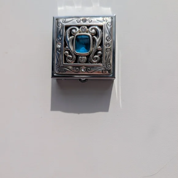 Brighton Silver Pill Box with Blue and Clear Stones - Picture 2 of 6
